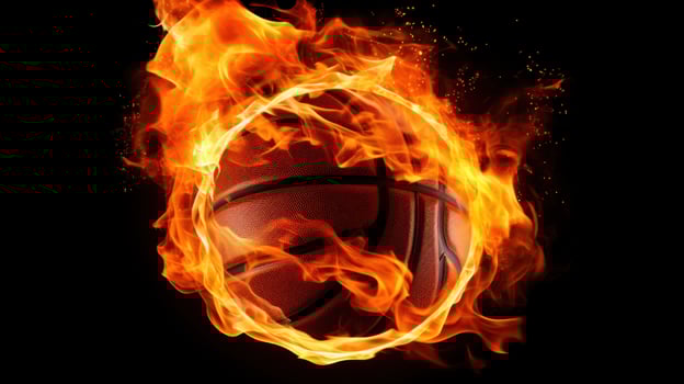 AI generated a basketball ball on fire, representing passion and energy, great for creative or dramatic designs photo