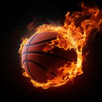 AI generated a basketball ball on fire, representing passion and energy, great for creative or dramatic designs photo