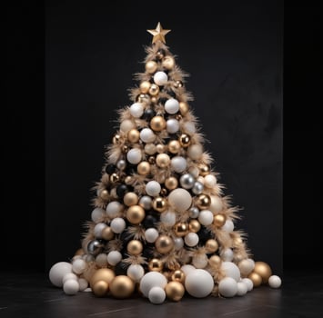 AI generated many ornaments adorn a large christmas tree, photo