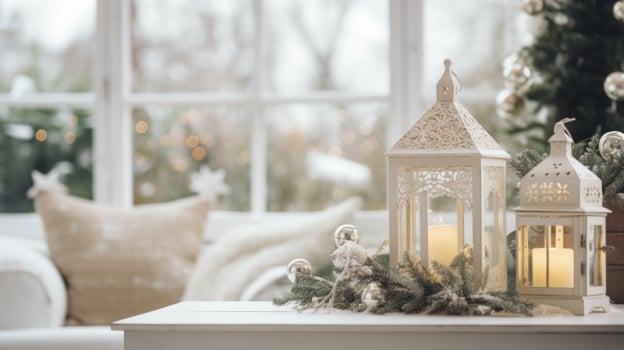 AI generated traditional christmas decor  elegant interior style with the nordic winter garden, photo