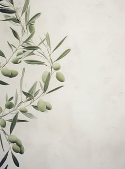 AI generated white chalk wall with green olive tree, photo