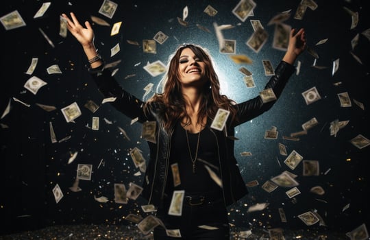 AI generated a beautiful woman standing on stage with confetti thrown around her ukrainian photo