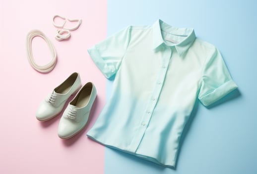 AI generated blue shoes and an outfit with blouse and necklace photo