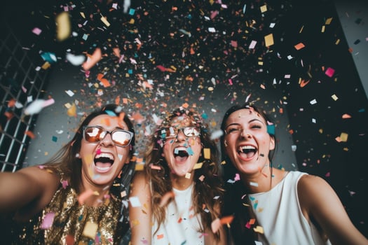 AI generated women party celebrating with confetti photo