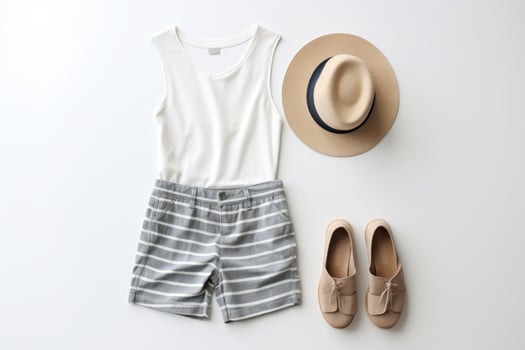 AI generated striped shorts, sandals and hat photo