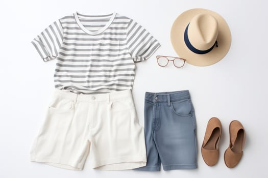 AI generated striped shorts, sandals and hat photo