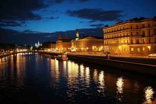 AI generated river in night in big city photo