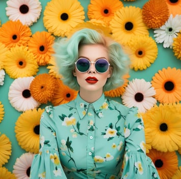 AI generated Cute girl in flowers photo