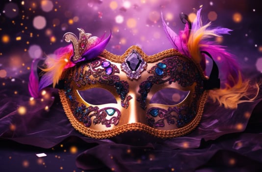 AI generated beautiful luxury carnival masquerade mask with glittery lights photo