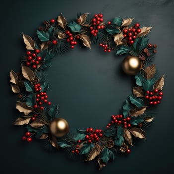 AI generated festive christmas wreath christmas gold background photo
