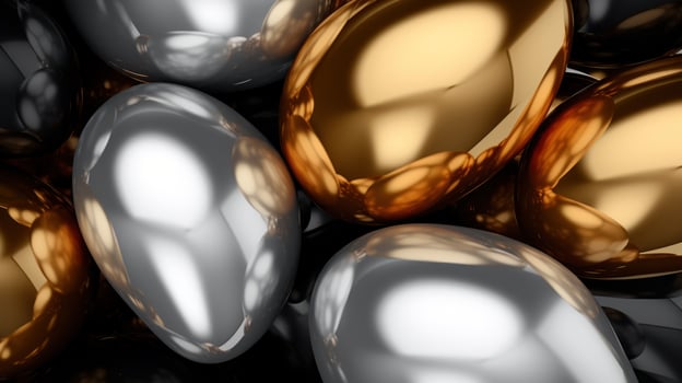 AI generated gold and silver balloons on black background photo