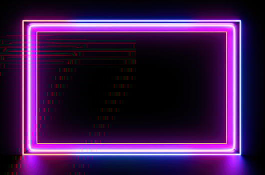 AI generated pink neon light frame on black background photo