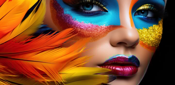 AI generated rainbow feathers the brightest makeup on the runway photo