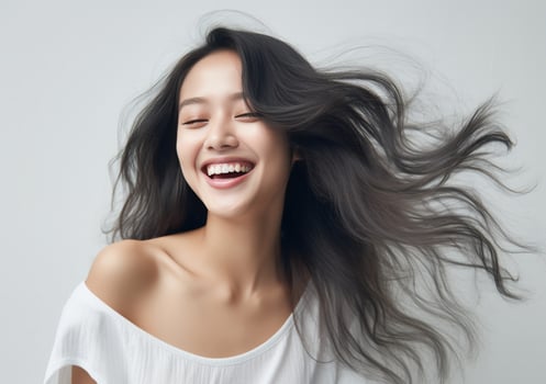 AI generated smile and happy face, asian girl, photo