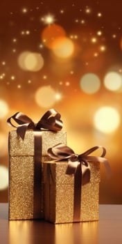 AI generated two present boxes on a gold background photo