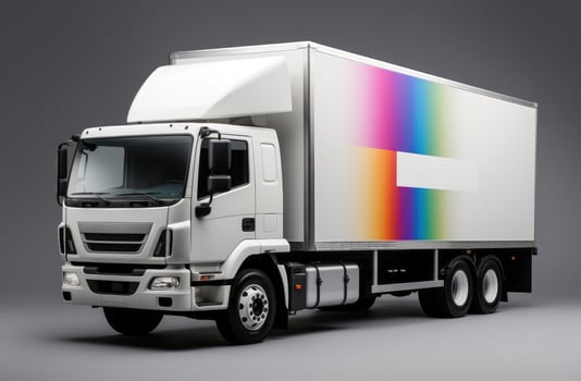 AI generated white flatbed truck on a gray background photo