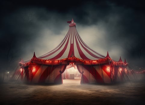 AI generated a circus tent at night with a red tent against white background photo