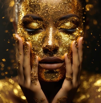 AI generated a female with gold glitter covering her face photo