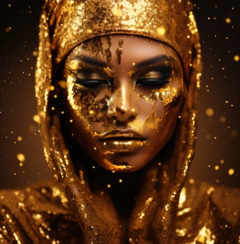 AI generated a female with gold glitter covering her face photo