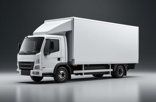 AI generated a white delivery truck on a gray floor, photo