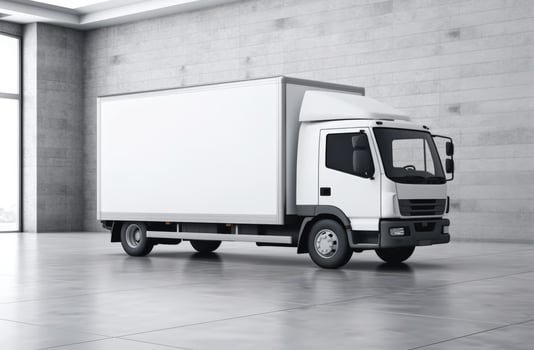 AI generated a white delivery truck on a gray floor, photo
