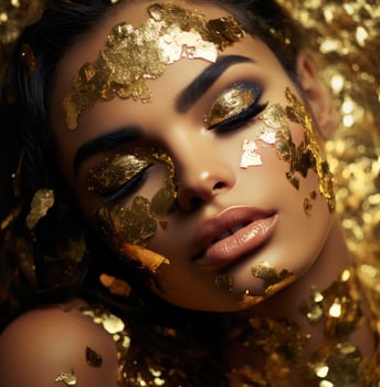 AI generated a woman with golden glitter makeup photo