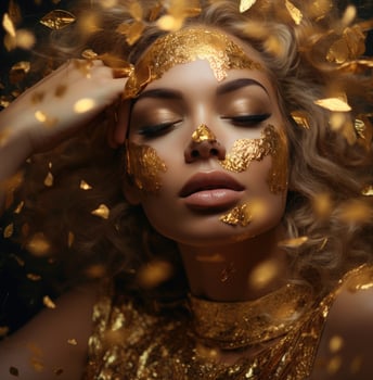 AI generated a woman with golden glitter makeup photo