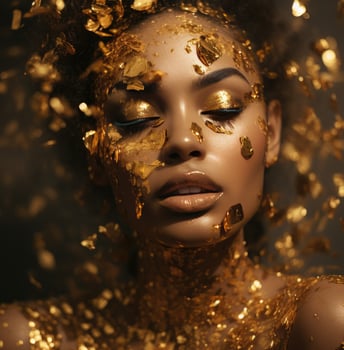AI generated a young woman with golden glitter eyeshadow on her face photo