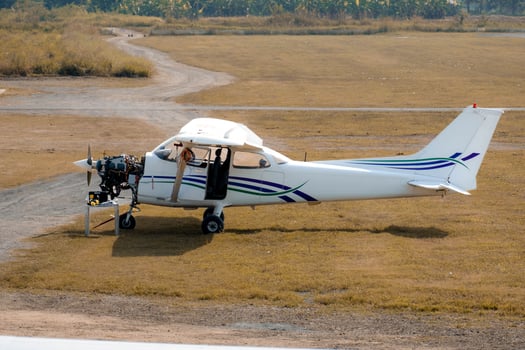 Small propeller airplane at an air show. Selective focus photo
