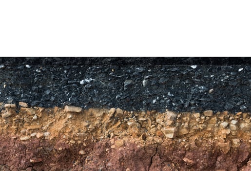 Layers of road with soil and rock. photo