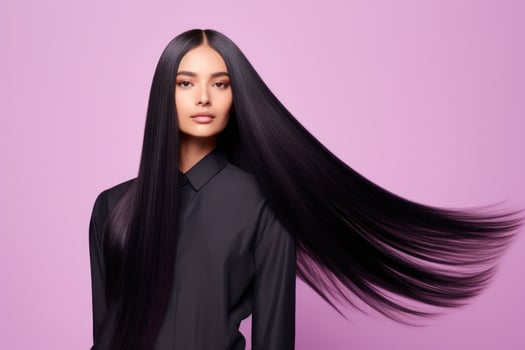 AI generated Elegant Woman with Long Silky Black Hair Fashion Portrait. photo