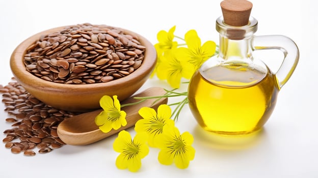AI generated photo reality of flax seeds and oil