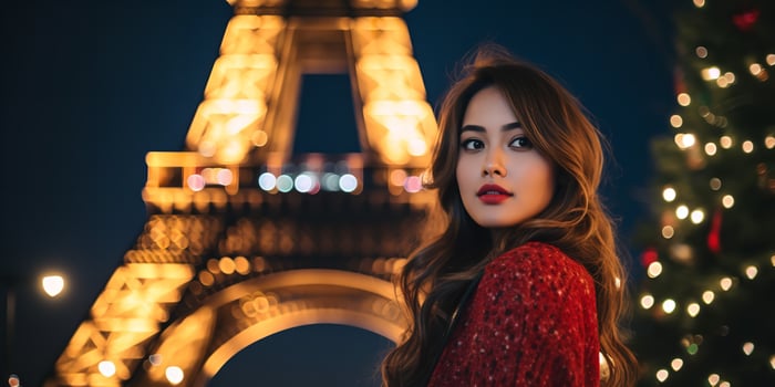 AI generated Girl in a Portrait Taken on Christmas Eve in Paris, France, Genarative AI. photo