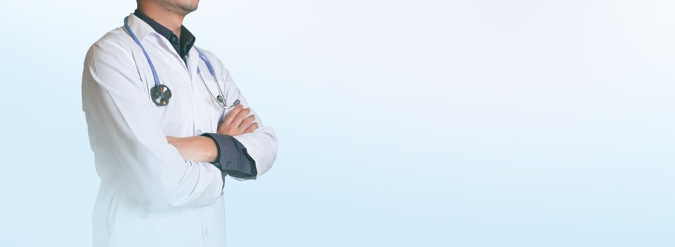Medicine Doctor or nurse in front of a bright lab background. Healthcare and medical portrait concept. Hospital background photo