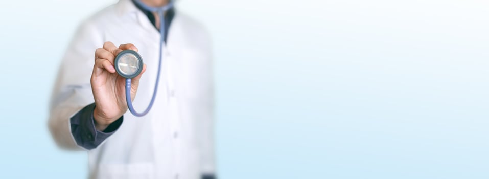 Medicine Doctor or nurse in front of a bright lab background. Healthcare and medical portrait concept. Hospital background photo