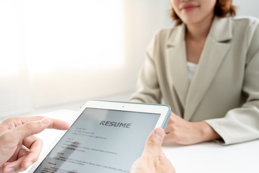 Executives accept job application documents and read job applicants resume to match the position. company publishes vacancies online to find human. Human resource, interview, letters, competence. photo