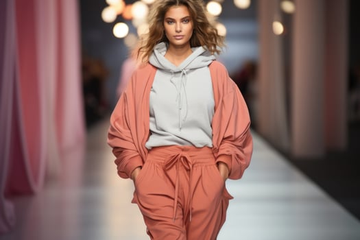 AI generated Bold Peach Ruffles Define Chic Runway Statement Look 2024. photo