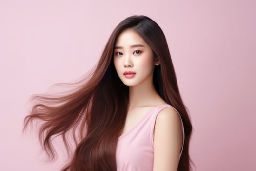 AI generated Elegant Asian Beauty Showcasing Korean Skincare and Cosmetics. photo