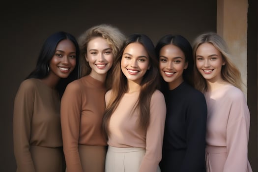 AI generated Beautiful young multiethnic women with natural makeup. Advertising for female fashion models, face and body skin care. photo