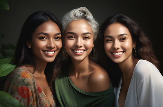 AI generated Beautiful young multiethnic women with natural makeup. Advertising for female fashion models, face and body skin care. photo