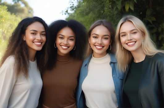 AI generated Beautiful young multiethnic women with natural makeup. Advertising for female fashion models, face and body skin care. photo