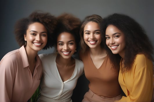 AI generated Beautiful young multiethnic women with natural makeup. Advertising for female fashion models, face and body skin care. photo