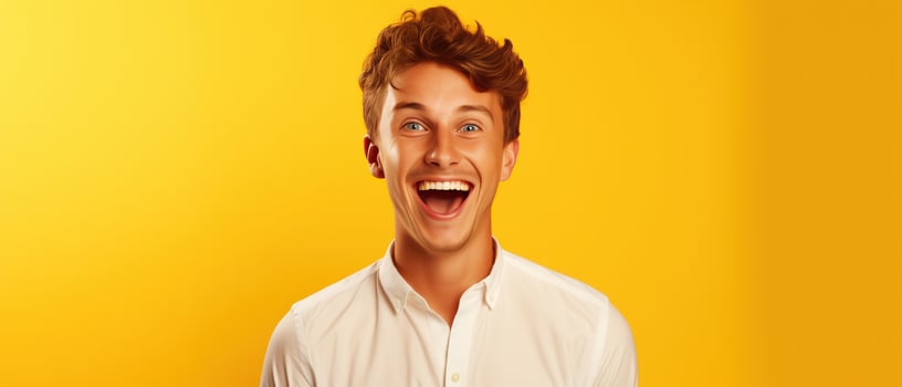 AI generated A cheerful young man laughing isolated on yellow. AI Generated photo