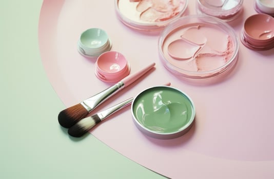 AI generated a colorful palette, paints and brushes. photo
