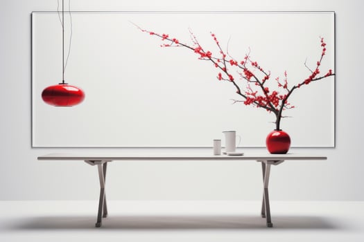 AI generated a white table with red lantern hanging over it, photo