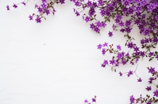 AI generated a white wall with purple flowers photo