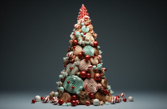 AI generated christmas tree made of candy and spices, photo