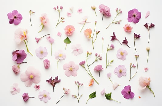 AI generated flowers are arranged on top of a white background photo