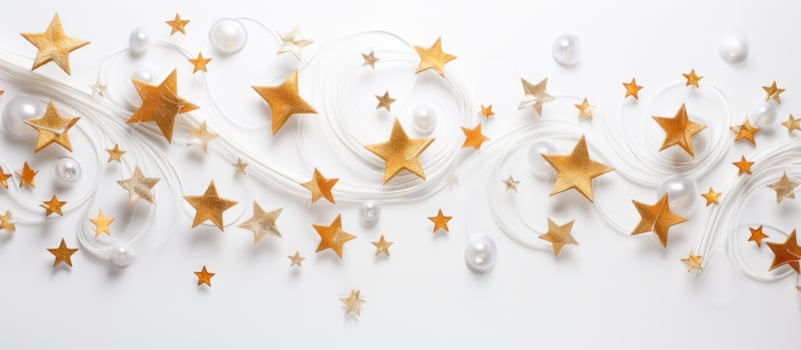 AI generated golden stars and swirls arranged on a white photo
