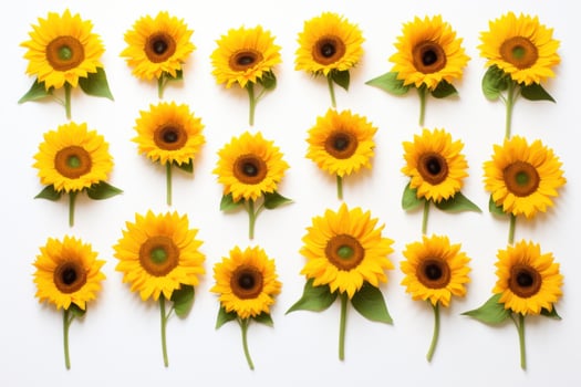 AI generated groupings of sunflowers arranged in rows photo